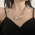 Vintage Silver-plate Geometric Exaggerated Artificial Pearl Chain Necklace For Women Female Fashion