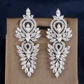 Luxury Leaf Marquise Zircon Long Drop Dangle Earrings Shiny AAA Cubic Zirconia Bridal Women's