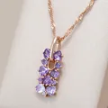 Kinel 2023 New 585 Rose Gold Color Crystal Flower Pendant Necklace for Women Purple Natural Zircon