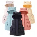 1-7Y Toddler Kids Hooded Waistcoats Solid Children Cotton Padded Warm Vests Baby Boys Girls