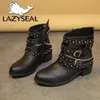 Lazyseal Platz Ferse Frauen Motorrad Stiefel Niet Zip Design Ankle Boot Für Frauen Street Style Weibliche Schuhe Größe 43 Westlichen boot