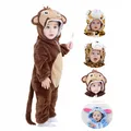 Baby Monkey Animal Bodysuit Unisex Baby Tiger Costume Winter Autumn Fleece Hooded Bodysuit Cosplay