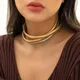 Exaggerated Chunky Striped Flat Snake Collar Necklace Women Vintage Gold Color African Tribe Wide