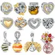 925 Sterling Silver bee jar bee beads yellow daisy flower pandent Charm Fit Original Pandora