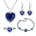Frauen Armband Ohrring Halskette 3 Stück Set von Pfirsich Herz Blau Kristall Zirkon Schmuck-Set
