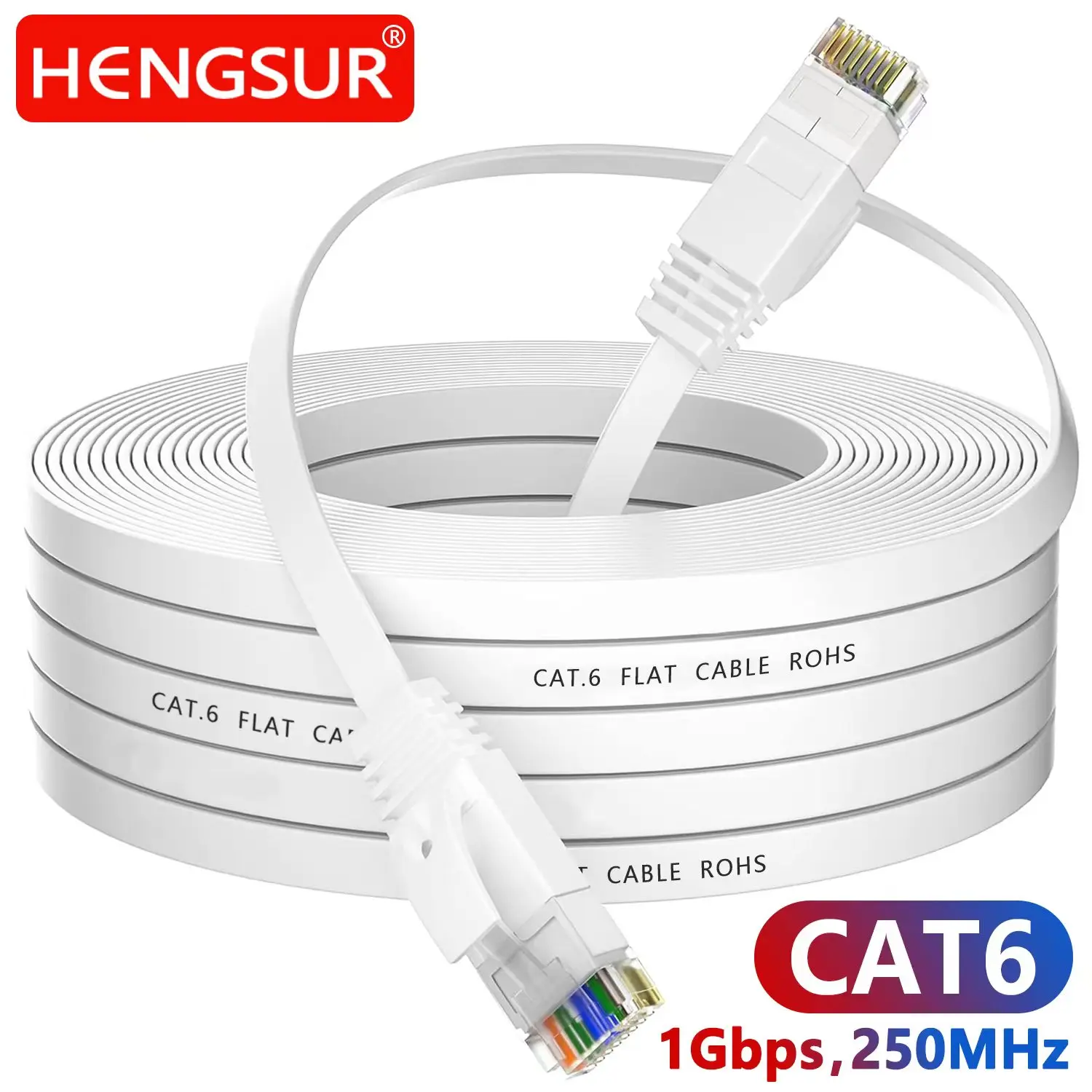 HENGSUR CAT6 Ethernet-Kabel, 5 m, 10 m, 20 m, 30 m, flaches Internet-Netzwerkkabel, RJ45-Patchkabel, LAN für Router, Modemkabel, Ethernet Cat6 Image