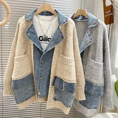 2023 New Autumn Winter Women Splicing Denim Jacket Women Long Sleeve Jean Jackets Female Loose