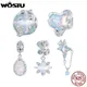 WOSTU 925 Sterling Silver Starry Sky Series Star Charms Blue Heart Beads Rainbow Crystal Drop