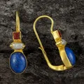 Vintage Lapis Lazuli Dangle Earrings for Women Gold Plated Garnet Square Drop Earrings with Baroque
