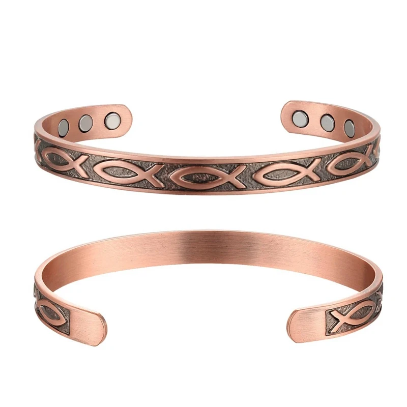 Neue Öffnung Magnetische Geschnitzten Fisch Muster Armband für Männer Frauen Vintage Kupfer Farbe Energie Armreif Klassische Casual Partei Schmuck Image