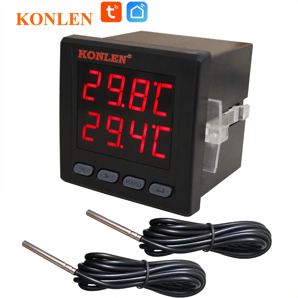 WIFI Dual Temperatursensor Controller Tuya Thermometer Thermostat mit 2 externen Sonde Kessel Warmwasserbereiter Gefrierschrank Smartlife Image