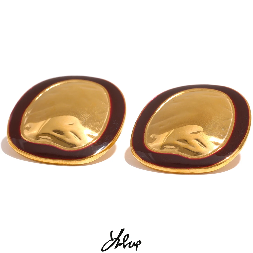 Yhpup Unregelmäßige Punk Metall Minimalistischen Vintage Emaille Große Edelstahl Ohrstecker Aussage Frauen Wasserdicht Trendy Schmuck