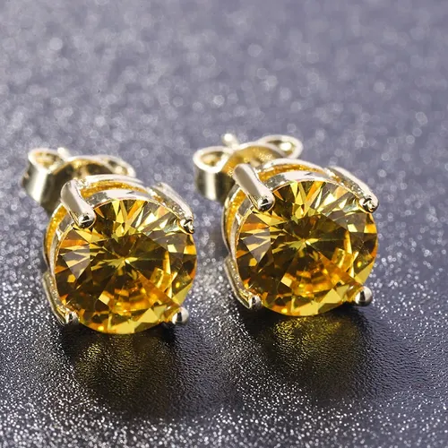 Frauen Gold Überzogene Stud Ohrringe Gelb Edelsteine Stein Cocktail Party Kristall Ohrringe männer