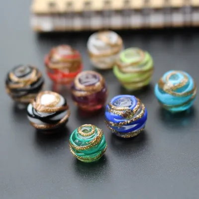 10Pcs 12mm 14mm Murano Glas Perlen Gold Streifen Draht Perlen multi-farbe für schmuck Armband