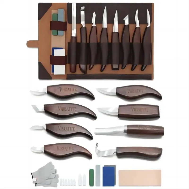 Holzschnitzerei-Set, 15-teilig, Holzschnitzwerkzeuge, Handschnitzmesser-Set, Feilenlöffel, Schnitzset für Anfänger, Whittling, Holzbearbeitung, Heimwerken Image