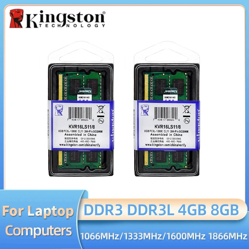 2PCS Kingston Ram Laptop DDR3 DDR3L 8GB 4GB 1066 1333Mhz 1600Mhz 1866Mhz SO-DIMM PC3-8500 10600 12800 Notebook DDR3 Dual Kanal Image