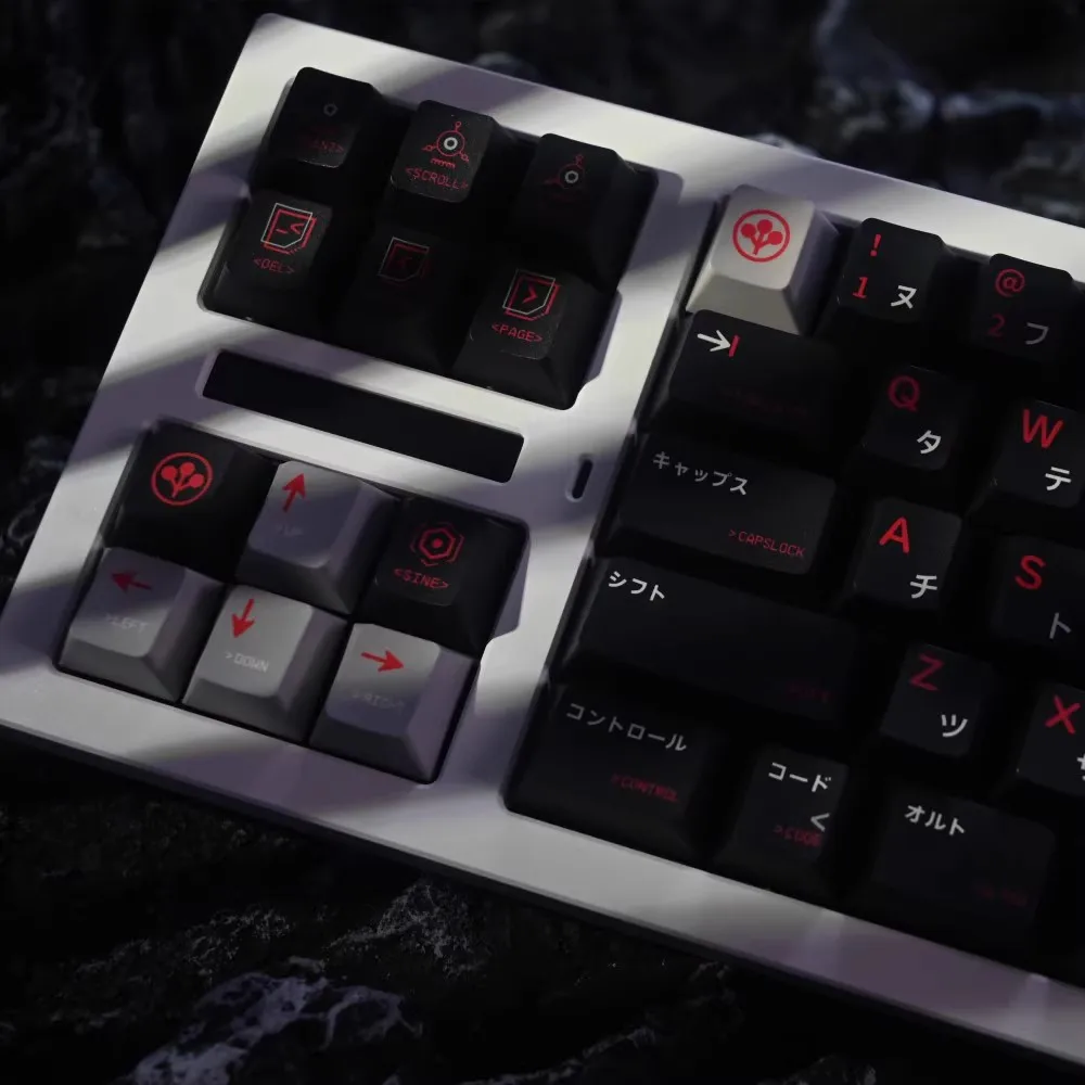 140+ Tasten/Set Arasaka Gaming Tastenkappen PBT Farbstoffsublimation Schwarz Rot Tastenkappen Kirschprofil Anime Spiel CBPK 2077 Tastenkappe MX Switch Image