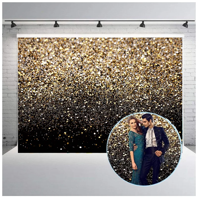 Schwarz gold Glitter Bokeh Fotografie Hintergrund golden glänzende Punkt Hintergründe für Fotostudio Geburtstags feier Baby Fototermin Requisiten Image