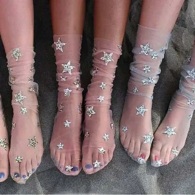 SP & STADT 2023 Ins Mode Star Transparent Socken Kunst Frauen Lustige Glitter Socken Strumpfwaren