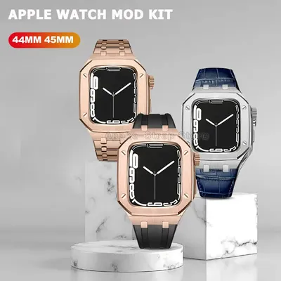 Luxusband für Apple Watch Case 8 7 45 mm Mod Kit Metalllünette Abdeckrahmen Leder Kautschukarmband Image