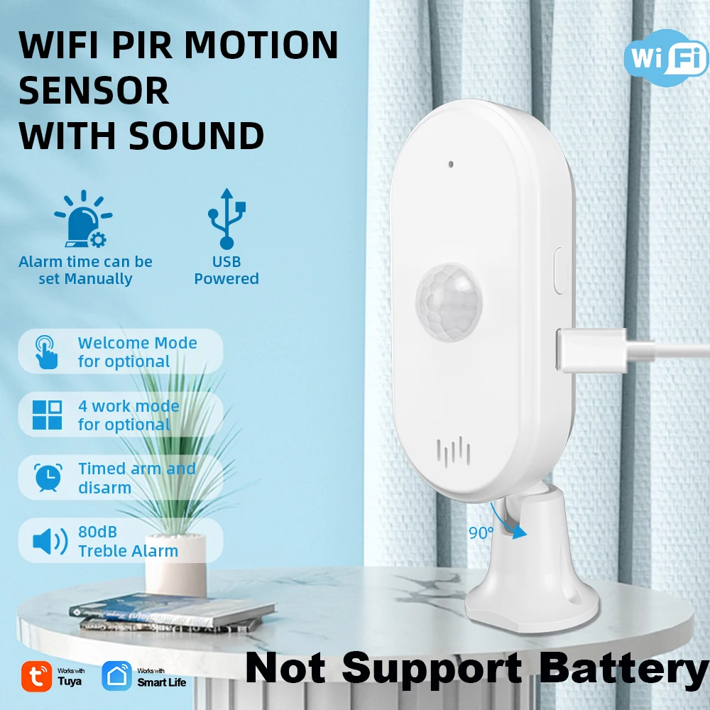 Onenuo tuya wifi pir bewegungs sensor menschlicher körper erkennen sensor smart life 80db sound infrarot pir sensor timing arm/entwaffnen funktion Image