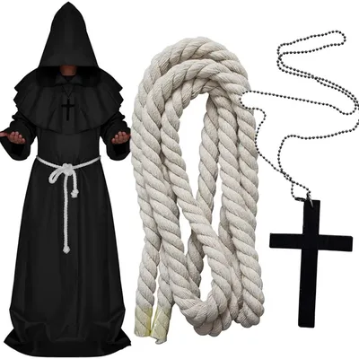 Halloween Zauberer Kostüm Cosplay mittelalter liche Kapuze Robe Mönch Mönch Roben Priester Kostüm alte Kostüm Kleidung christlichen Anzug Image