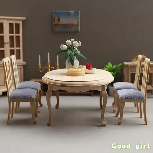 Antike Puppenhaus Miniatur Holz Esstisch Stuhl Set Simulation Möbel Modell Spielzeug für Puppenhaus