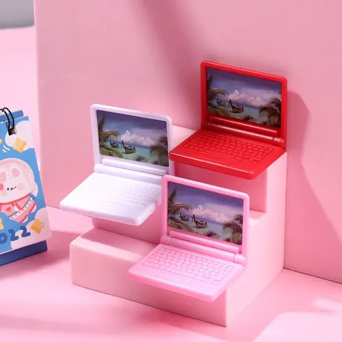 Bunte Nachahmung zusammen klappbaren Laptop für Puppen Mini Kunststoff Computer Puppenhaus Zubehör