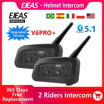 Ejeas v6 pro + motorrad intercom helm bluetooth headset 6 fahrer 800m kommunikator wasserdicht v 5,1 Image