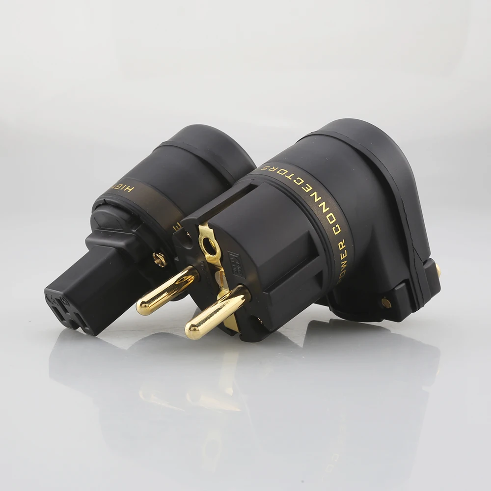 Neue Audiocrast 24K SCHUKO Netz Rechtwinklig Stecker auf IEC C13 Buchse HIFI Power Stecker Image
