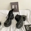 Schuhe Plattform Booties Schnürung Kampf kurze Schuhe für Frau schwarze Frauen Stiefeletten mit