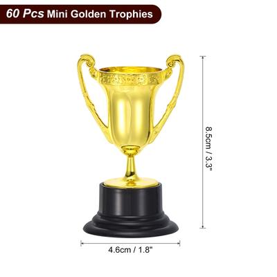 60Pcs Mini Gold Trophies Award Cups Plastic 3.3Inch Small Sports Trophy Prizes