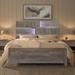 Farmhouse Panel Queen Platform Bed Headboard and Footboard Set with 3 Modes LED Light