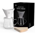 Pour Over Coffee Maker Set White Ceramic Coffee Dripper By CrossCreek with 650ml Coffee Glass Server V60 Paper filter for Cafe Home Restaurant 6291-12102-03A