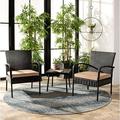 outdoor collection black rattan/beige cushion 3-piece patio lounge bistro set with table (pat9009a)