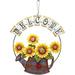 Large Metal Hanging Watering Can Design With Sunflower Welcome Sign Wall Front Door Garden Kitchen Patio Decoration Sunflower Door Wreaths 14 X15.5