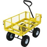 Steel Wagon Cart with Mesh Removable Sides 3 cu ft 550LBS Capacity Heavy Duty Garden Cart with Pneumatic All Terrain Tires Rolling Cart with 180Â°Adjustable Handle for Garden Farm Yard Yellow