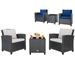 Gymax 3PCS Outdoor Patio Rattan Conversation Set w/ Beige & Navy Cushion