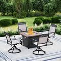 Summit Living 5-Piece Outdoor Patio Gas Fire Pit Set with 1 Piece 50 000 BTU Fire Pit Table&4 Pieces Aluminum Swivel Armchairs Black&Beige