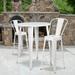 Emma + Oliver Commercial 30 Round White Metal Indoor-Outdoor Bar Table Set-2 Cafe Stools