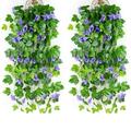 Grofry 2Pcs Artificial Morning Glory Simulated Morning Glory Hanging Artificial Flowers Outdoor Home Wedding Garden Decor Fake Morning Glory