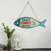 Wozhidaoke Summer Wooden Fish Welcome Sign Nautical Wall Art Decor Hanging Vintage Fish Ornament Sign Decor Sign Home Bathroom Office Beach Hawaii Themed Decoration F 35*14*2 F