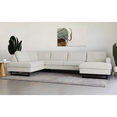 Wohnlandschaft PLACES OF STYLE "Pinto, 350 cm, U-Form, XXL, mit Ottomanen", beige (natural), B:350cm H:85cm T:206cm, 90% Polyester, 10% Nylon, Sofas, Cord, Chenille, Lederoptik, mit Keder, Metallfüße, Wellenunterfederung Image