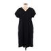 Lands' End Casual Dress - Shift V Neck Short sleeves: Black Print Dresses - Women's Size Medium Petite