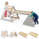 GYMAX 3 in 1 Kids Climbing Set, Wooden Toddler Climber with Reversible Ramp, Outdoor Indoor Children Climbing Frame for 3 Years Old + Boys Girls (Natural+Grey)