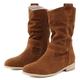 Cowboy Boots Women Low Heel Wide Fit Ladies Suede Below Mid Calf Western Booties Girls Dancing Biker Boot UK Size (003 Brown, Adult, Women, 4, Numeric, UK Footwear Size System, Medium)