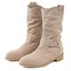 Cowboy Boots Women Low Heel Wide Fit Ladies Suede Below Mid Calf Western Booties Girls Dancing Biker Boot UK Size (001 Beige, Adult, Women, 5, Numeric, UK Footwear Size System, Medium)