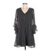 Calvin Klein Casual Dress - Mini V Neck 3/4 sleeves: Black Polka Dots Dresses - Women's Size 6