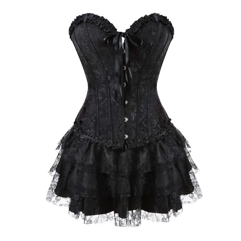 Korsett Kleid Top Mit Spitze Tutu Skrits Set Overbust Burlesque Kostüm Party Sexy Damen Outfit Plus Größe Gothic Halloween