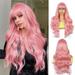Phocas 24inch Pink Wigs for White Women Body Wave Long Curly Wig with Bangs